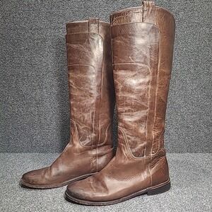 Frye 77534 Paige Tall Riding Brown Distressed Leather Boho Womens Boots Size 8 B